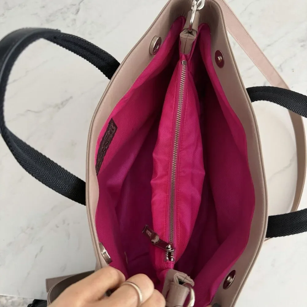Un Apres Midi de Chien Nylong Satchel Handbag Tan Parisian Chic, Elevated Casual